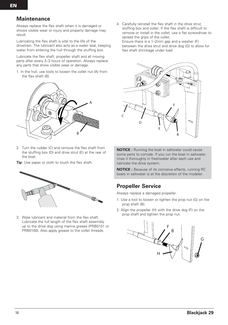 Maintenance, Propeller service | Pro Boat PRB4150 User Manual | Page 10 / 19