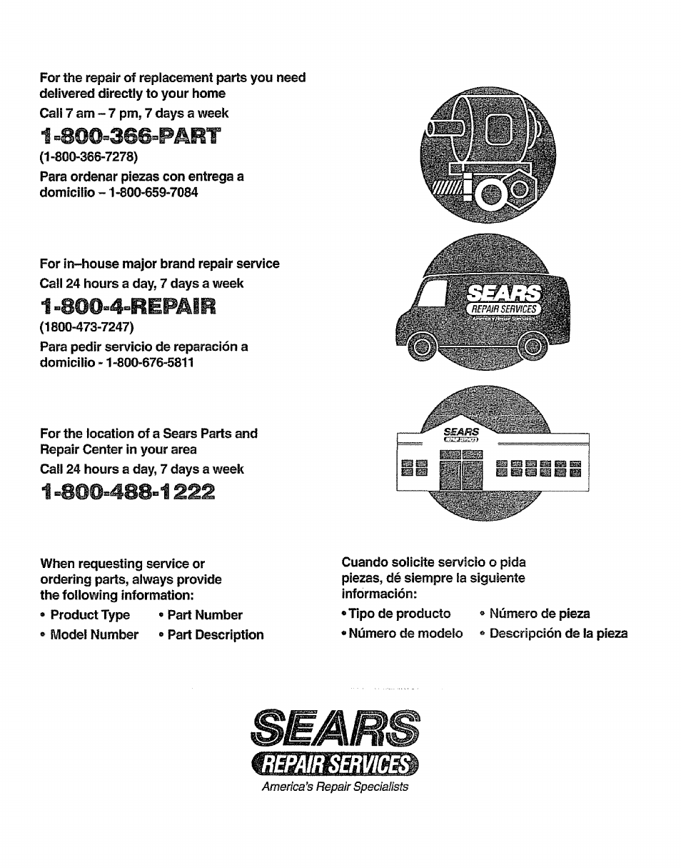 800-4-repair | Craftsman 572.610530 User Manual | Page 12 / 12