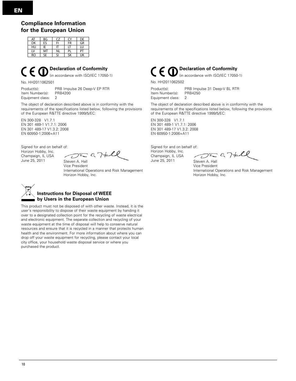 En compliance information for the european union | Pro Boat PRB4250 User Manual | Page 10 / 40