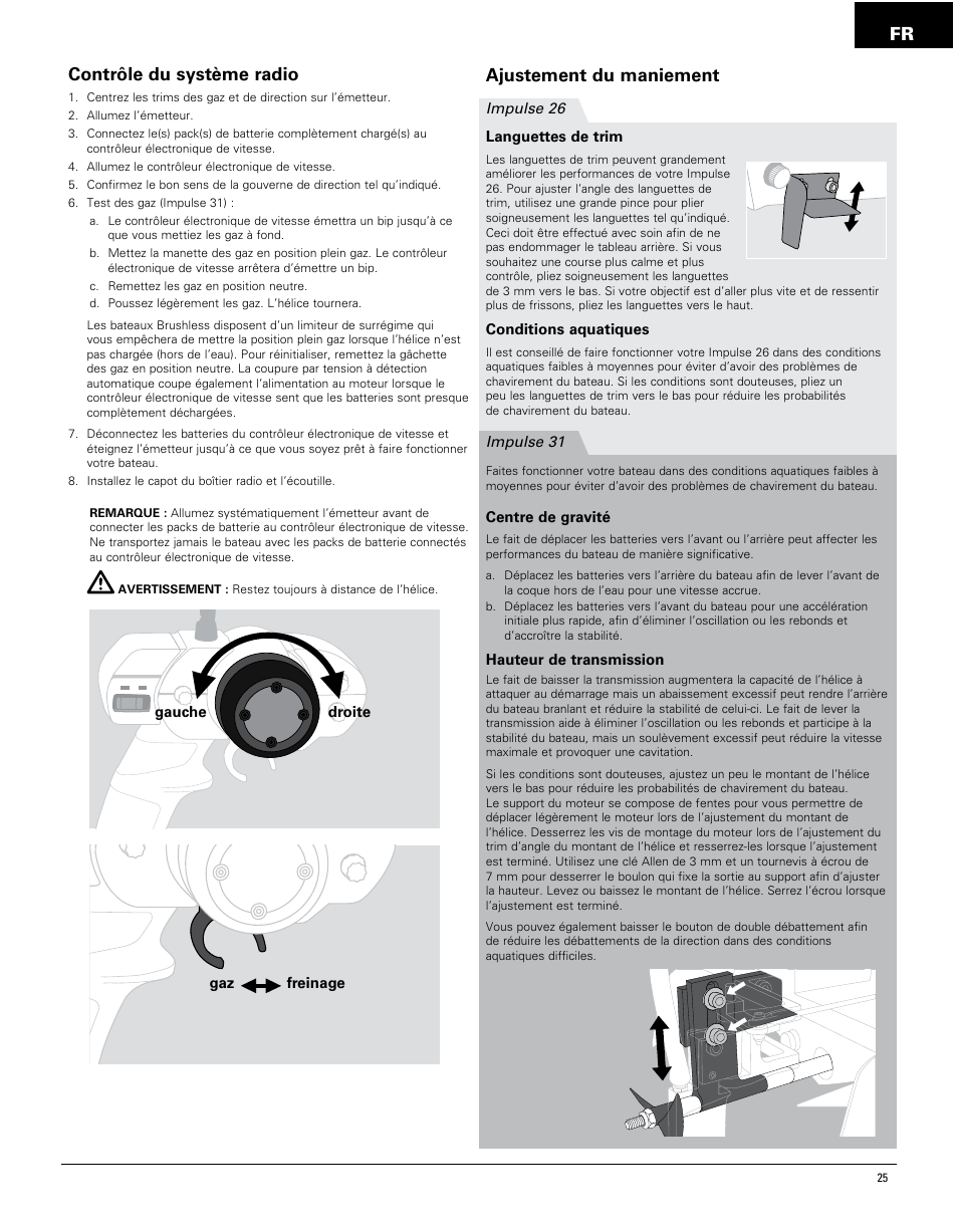 Fr ajustement du maniement, Contrôle du système radio | Pro Boat PRB4250 User Manual | Page 25 / 40