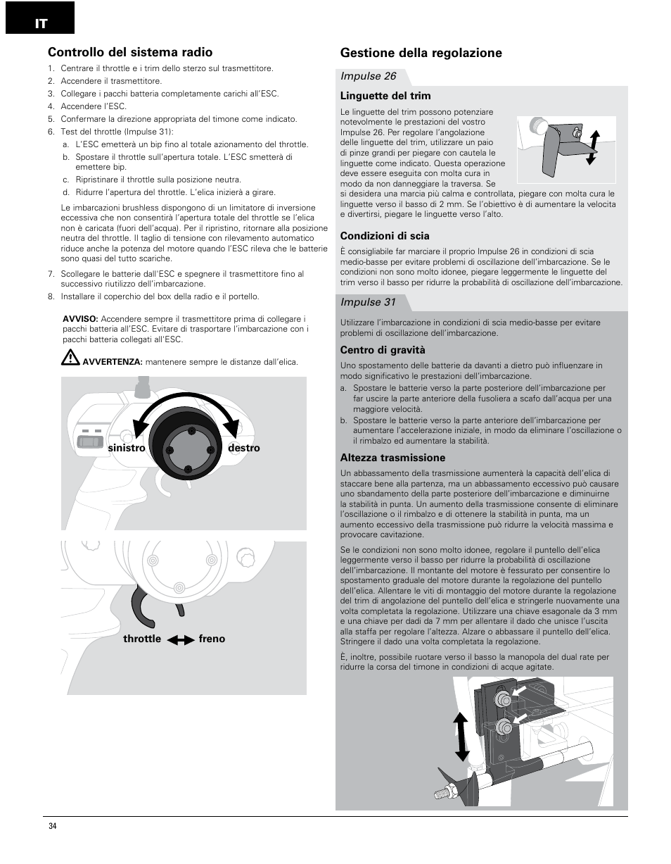 It gestione della regolazione, Controllo del sistema radio | Pro Boat PRB4250 User Manual | Page 34 / 40