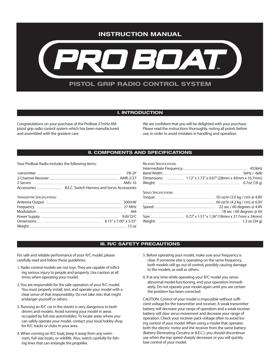 Pro Boat Pistol Grip Radio User Manual | 4 pages
