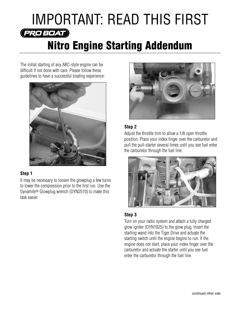 Pro Boat Nitro Starting User Manual | 2 pages