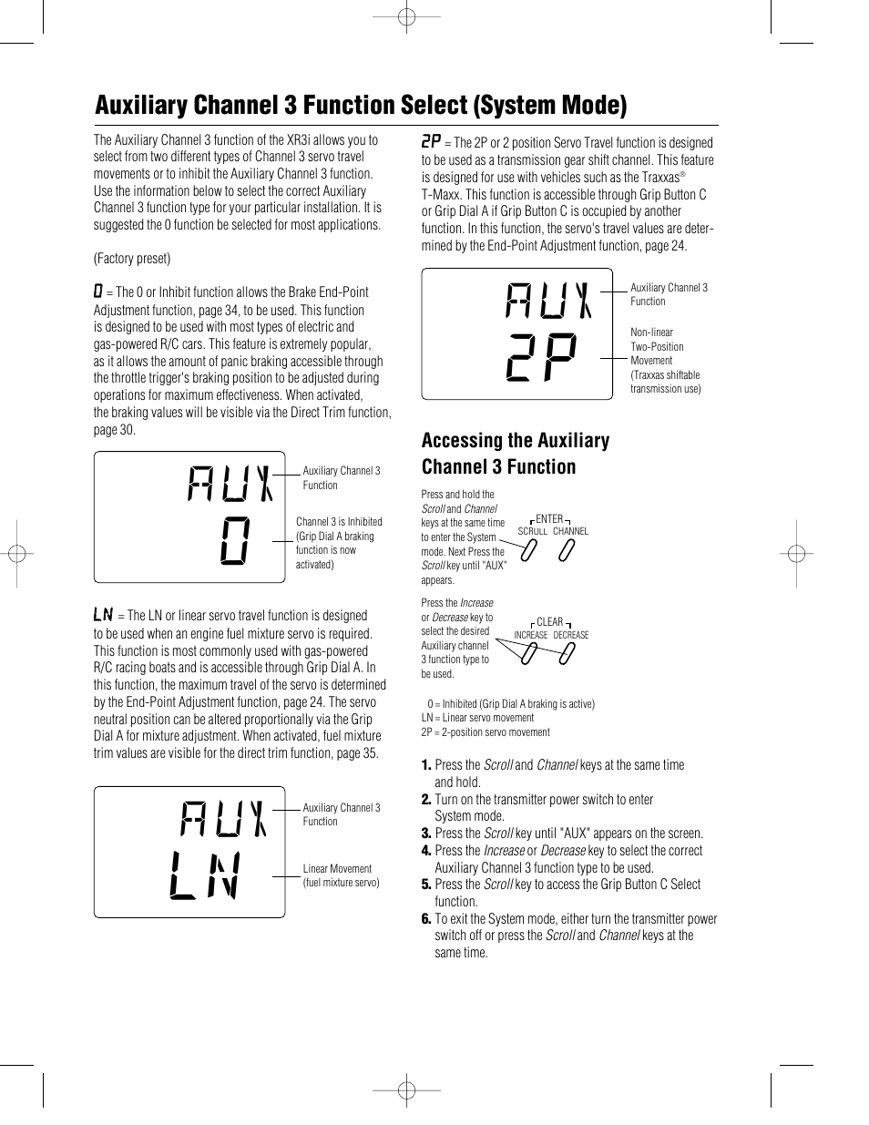 Auxiliary channel 3 function select (system mode) | Pro Boat JR XR3i User Manual | Page 16 / 40