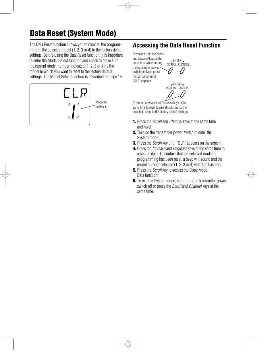 Data reset (system mode) | Pro Boat JR XR3i User Manual | Page 19 / 40