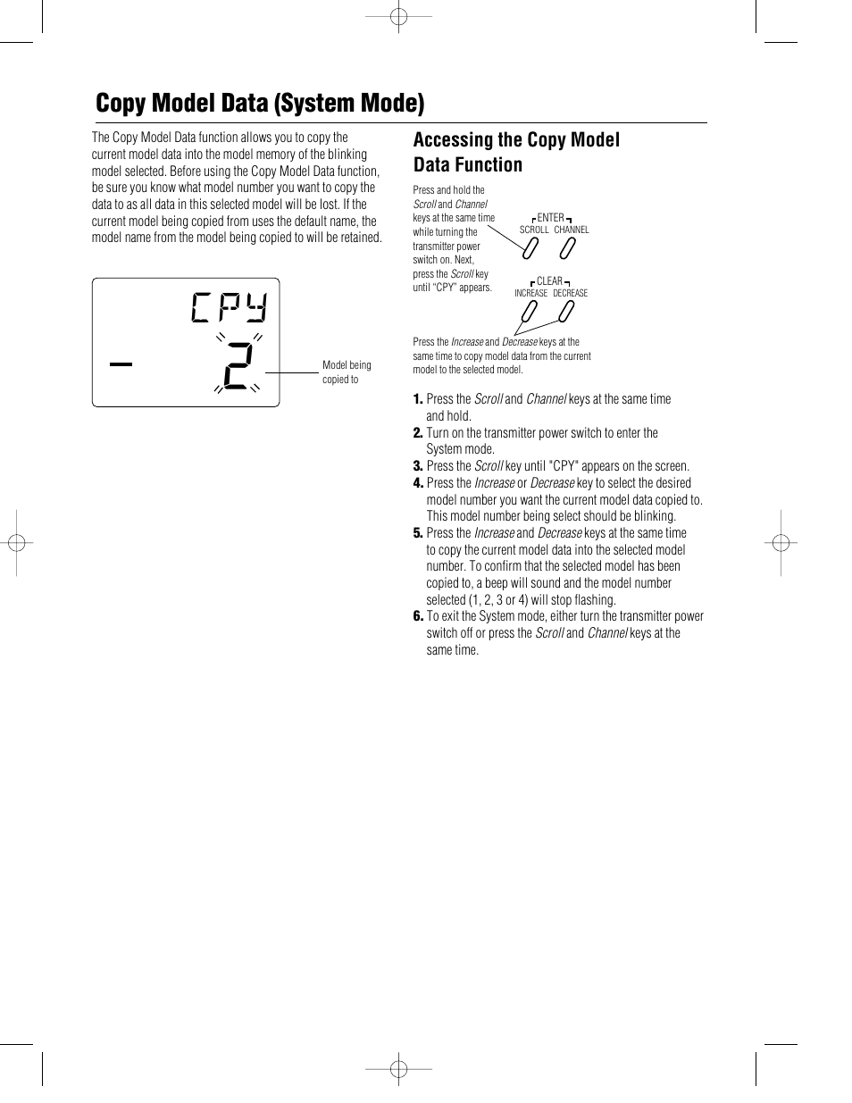 Copy model data (system mode) | Pro Boat JR XR3i User Manual | Page 20 / 40