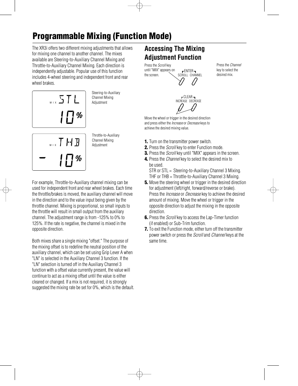 Programmable mixing (function mode) | Pro Boat JR XR3i User Manual | Page 26 / 40