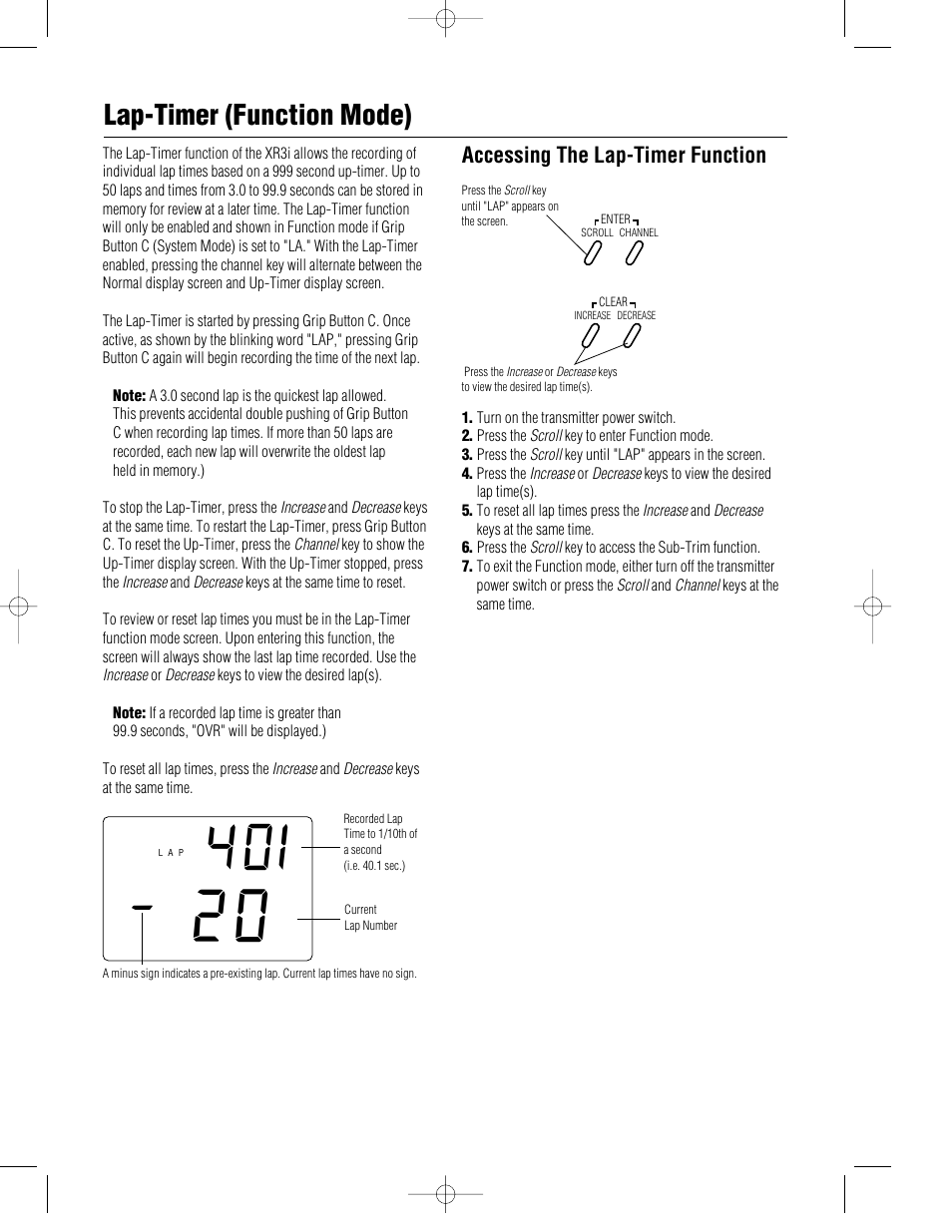 Lap-timer (function mode) | Pro Boat JR XR3i User Manual | Page 27 / 40