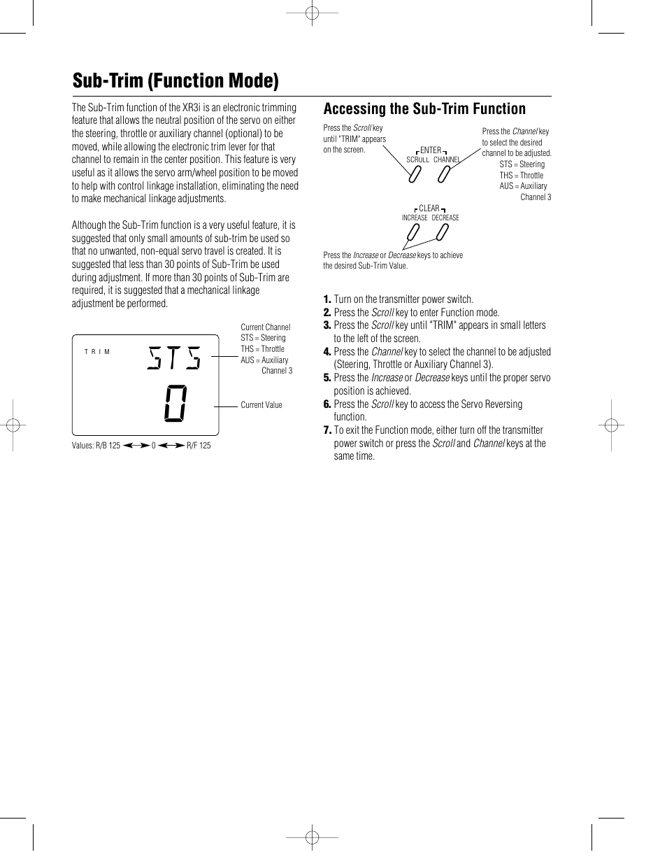 Sub-trim (function mode), Accessing the sub-trim function | Pro Boat JR XR3i User Manual | Page 28 / 40