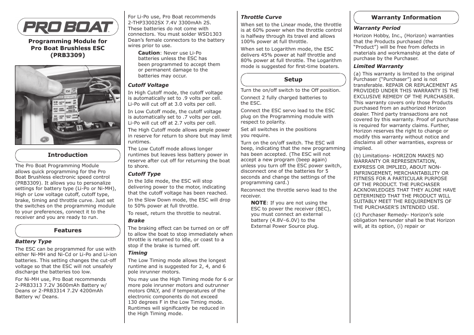 Pro Boat PRB3311 User Manual | 2 pages