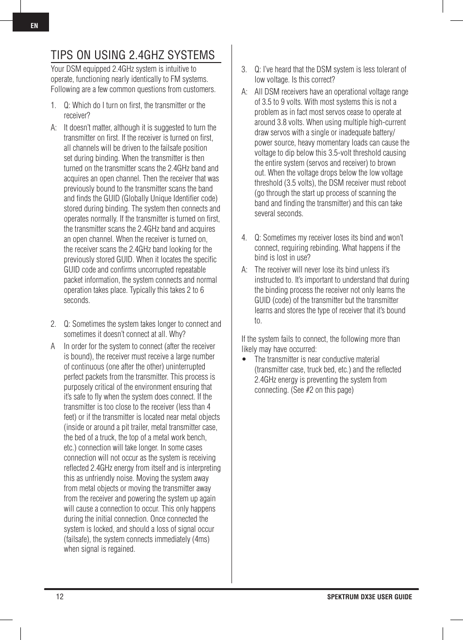 Tips on using 2.4ghz systems | Pro Boat DX3E User Manual | Page 12 / 68