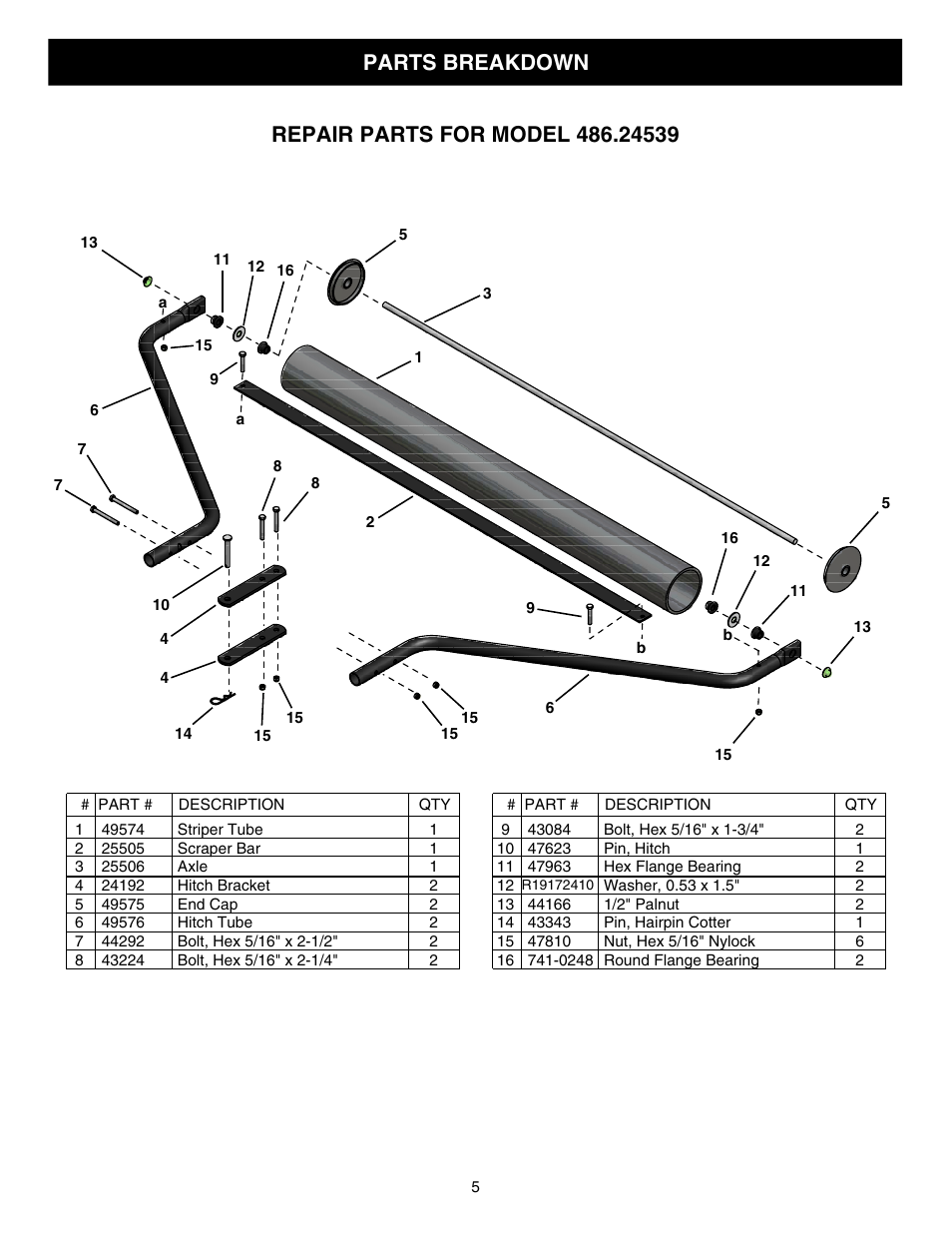 Parts breakdown | Craftsman 486.24539 User Manual | Page 5 / 6