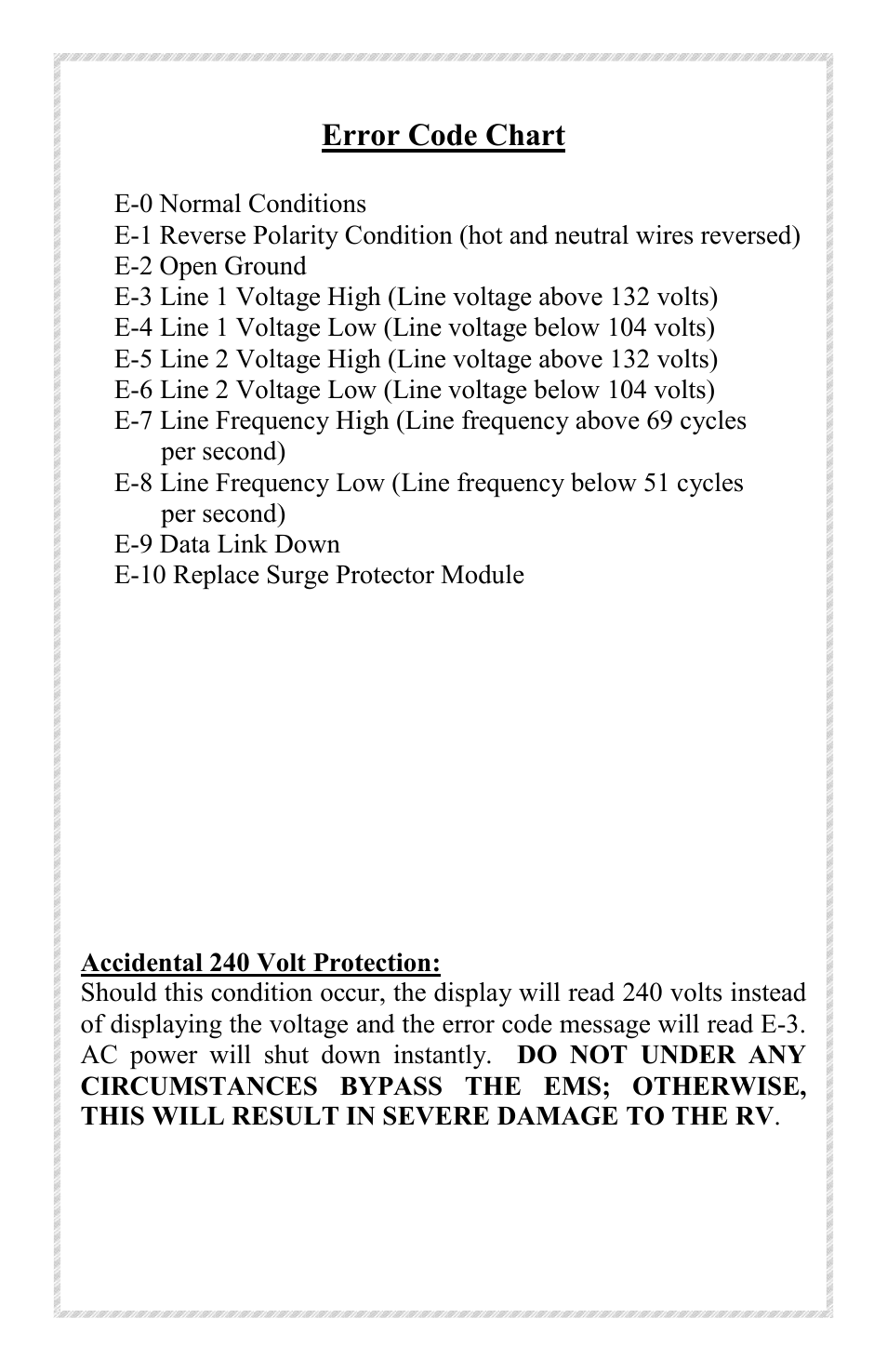 Error code chart | Progressive Industries EMS-LCHW50 User Manual | Page 8 / 12