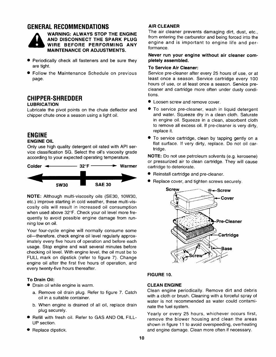 General recommendations, Chipper-shredder, Engine | Craftsman 247.799892 User Manual | Page 10 / 21