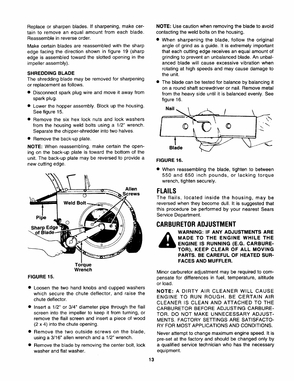 Flails, Carburetor adjustment | Craftsman 247.799892 User Manual | Page 13 / 21