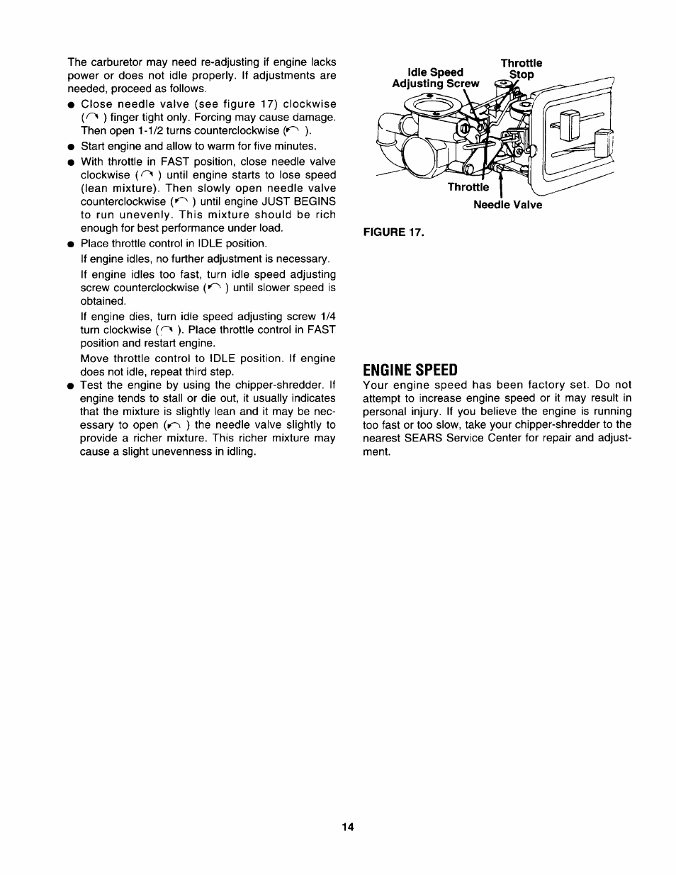 Engine speed | Craftsman 247.799892 User Manual | Page 14 / 21