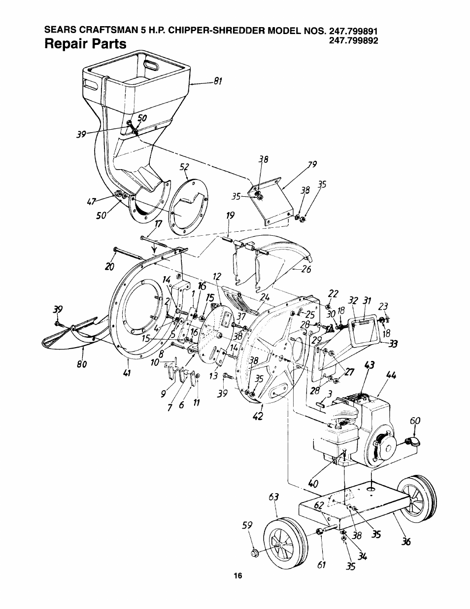 Repair parts | Craftsman 247.799892 User Manual | Page 16 / 21