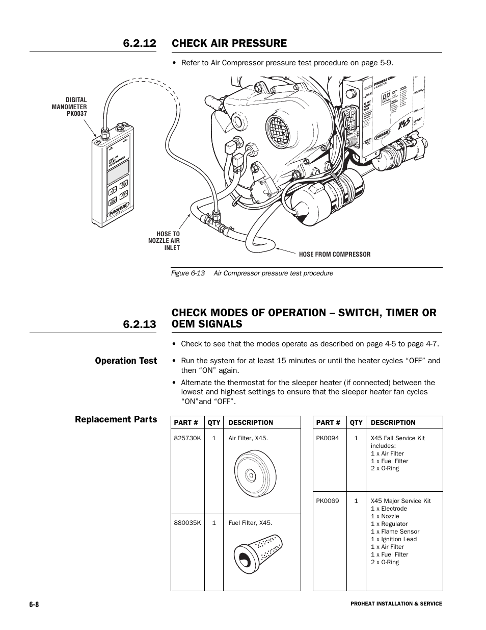 13 check air pressure, Replacement parts, Operation test | Proheat X45–School Bus User Manual | Page 103 / 123