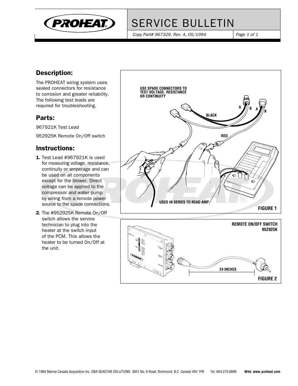Ser vice bulletin, Description, Parts | Instructions | Proheat X45–School Bus User Manual | Page 108 / 123