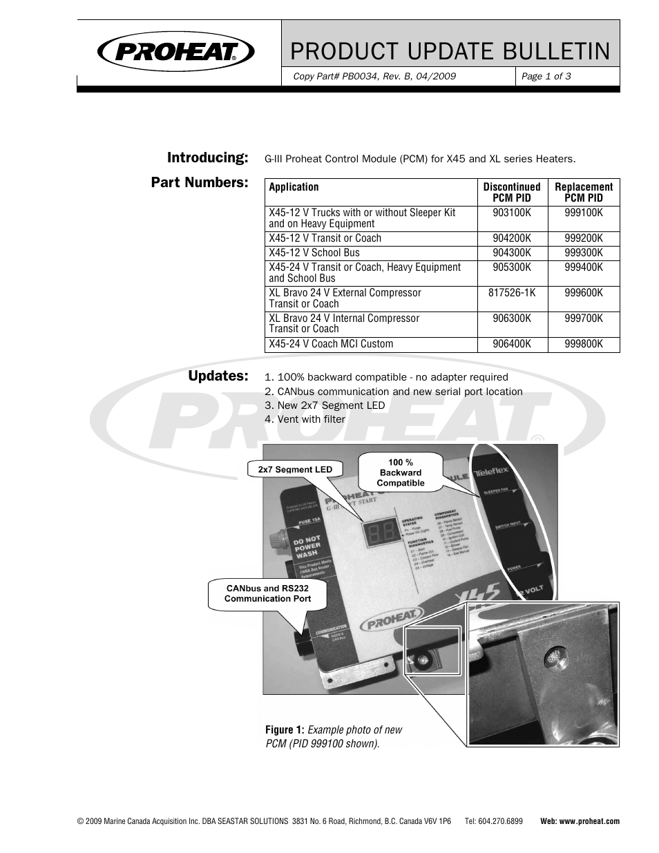 Product update bulletin, Introducing, Part numbers: updates | Proheat X45–School Bus User Manual | Page 112 / 123
