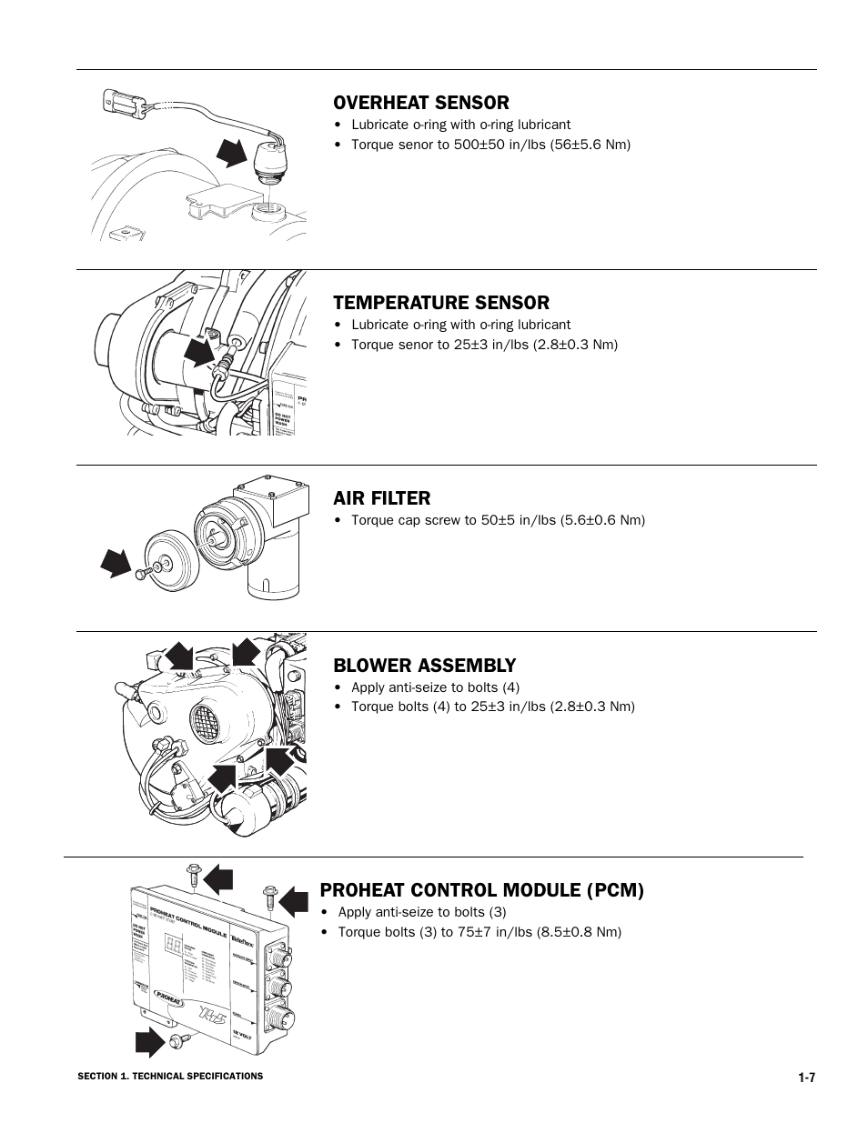 Overheat sensor, Temperature sensor, Air filter | Blower assembly, Proheat control module (pcm) | Proheat X45–School Bus User Manual | Page 16 / 123