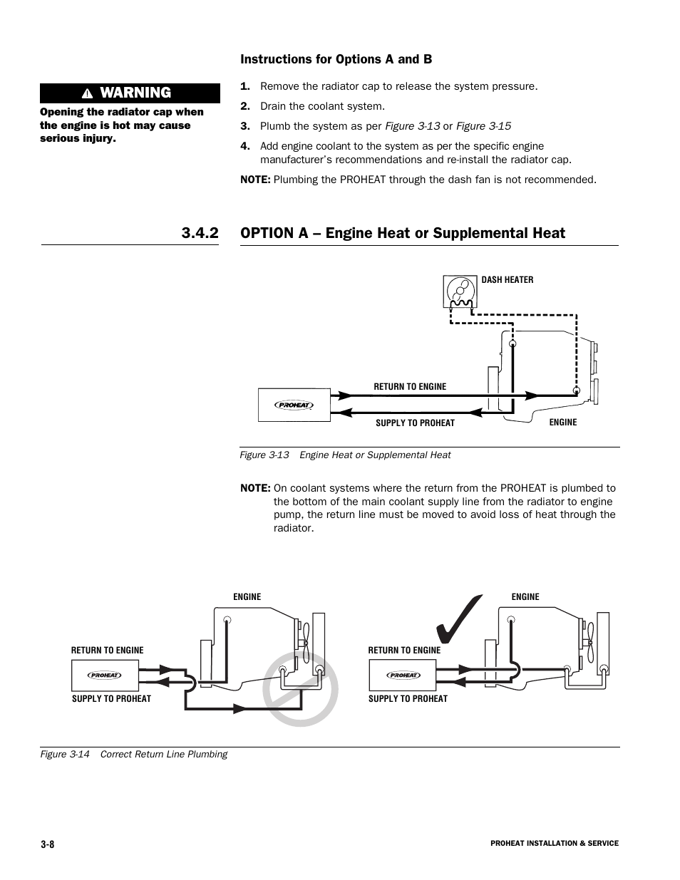 Option a – engine heat or supplemental heat, Warning, Instructions for options a and b | Proheat X45–School Bus User Manual | Page 29 / 123
