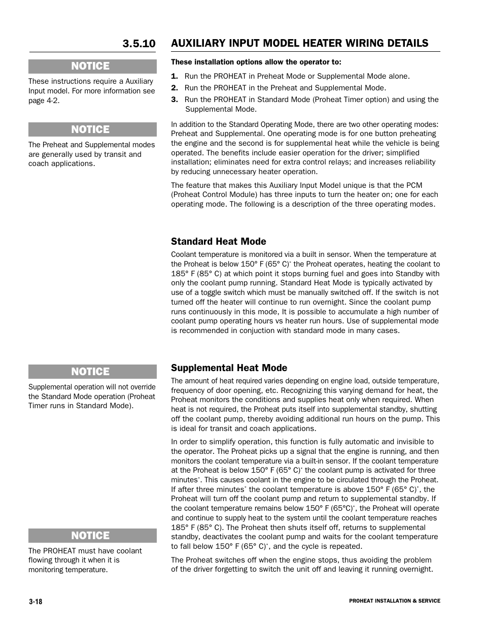 Notice, Standard heat mode, Supplemental heat mode | Proheat X45–School Bus User Manual | Page 39 / 123