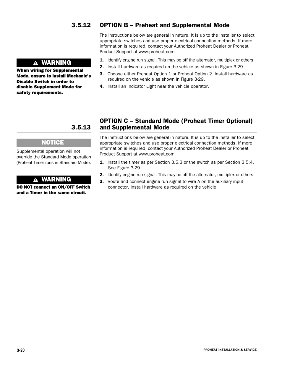 Option b – preheat and supplemental mode, Warning, Notice | Proheat X45–School Bus User Manual | Page 41 / 123