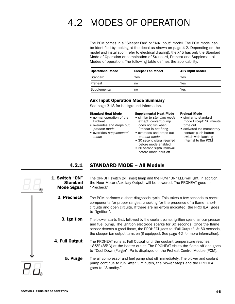 Modes of operation, Standard mode – all models | Proheat X45–School Bus User Manual | Page 54 / 123