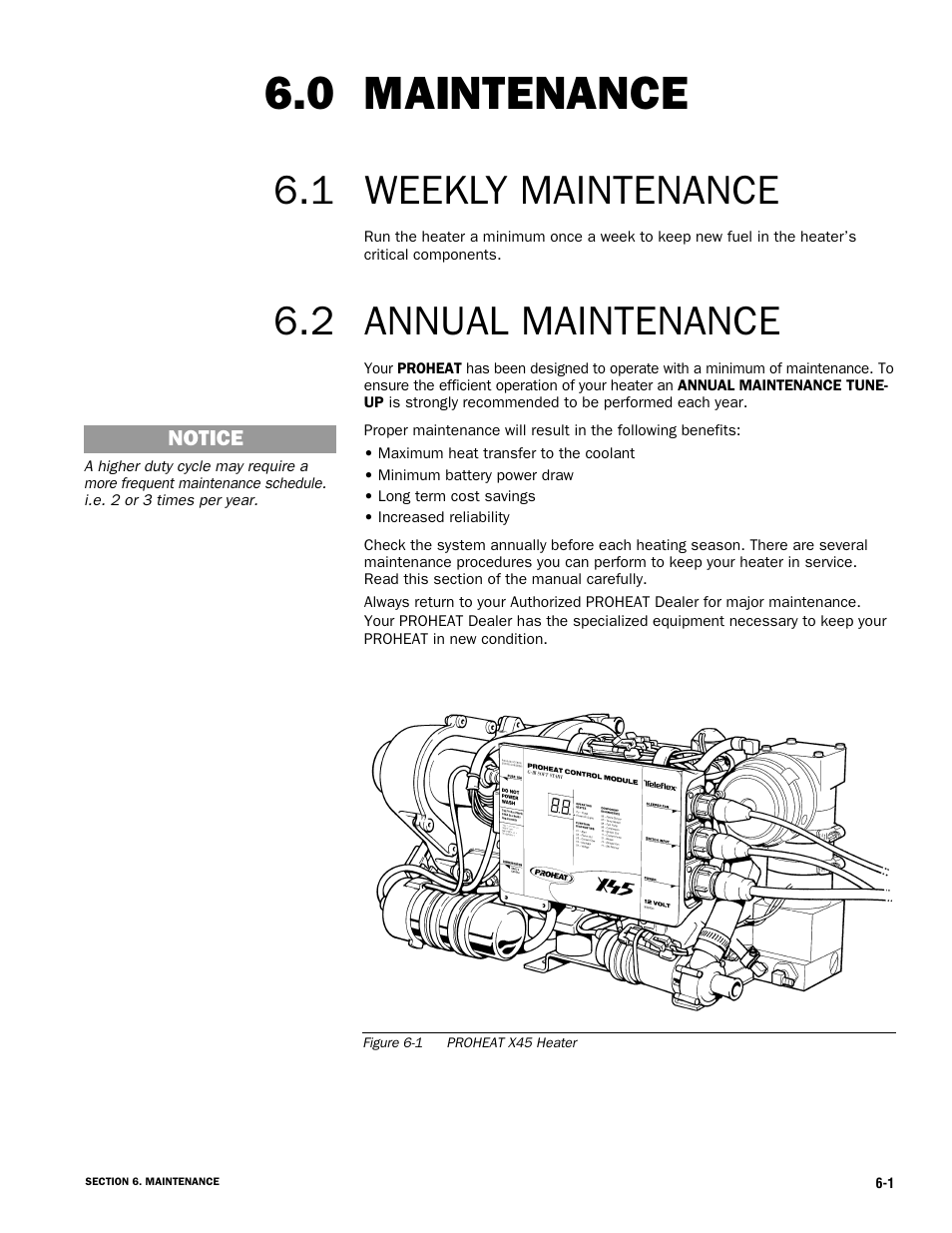Maintenance 6.0, Annual maintenance, Weekly maintenance 6.1 6.2 | Proheat X45–School Bus User Manual | Page 96 / 123