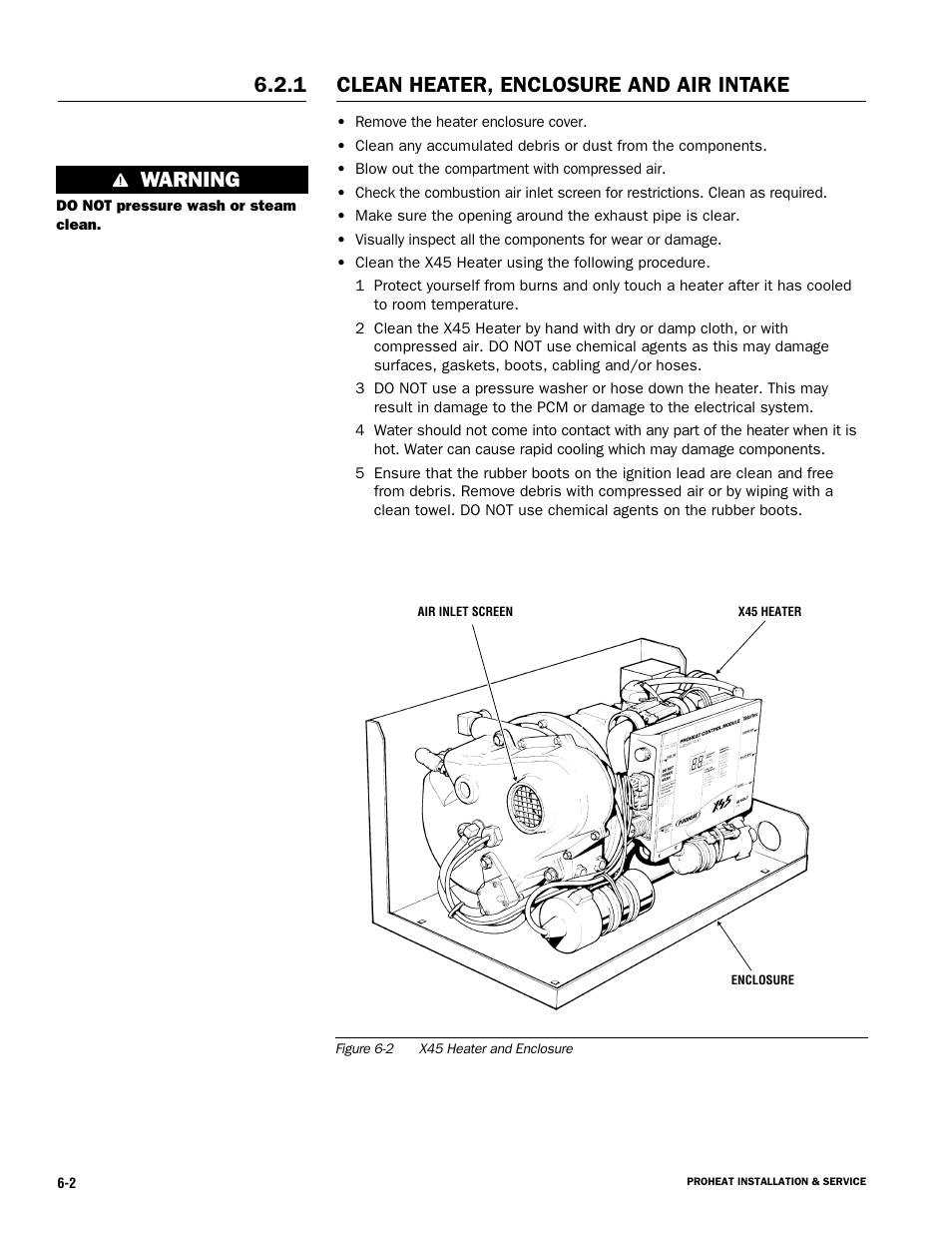 Clean heater, enclosure and air intake, Warning | Proheat X45–School Bus User Manual | Page 97 / 123