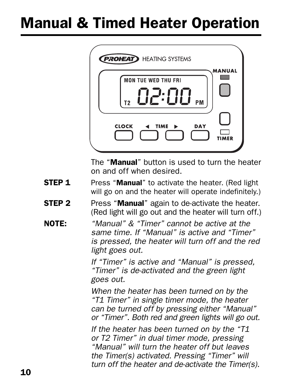 Manual & timed heater operation | Proheat T-I User Manual | Page 12 / 16