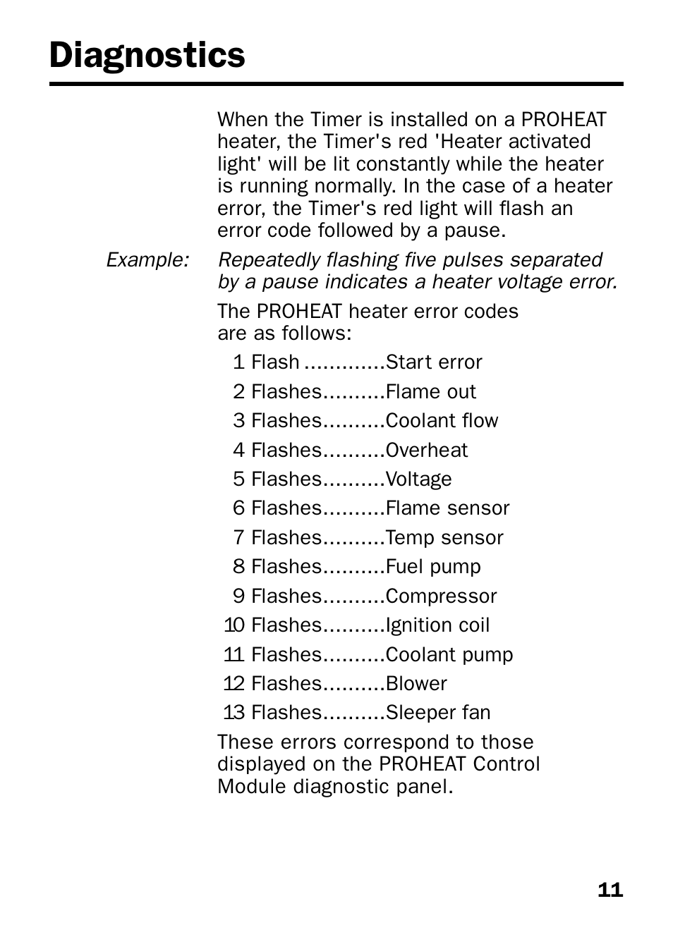 Diagnostics | Proheat T-I User Manual | Page 13 / 16