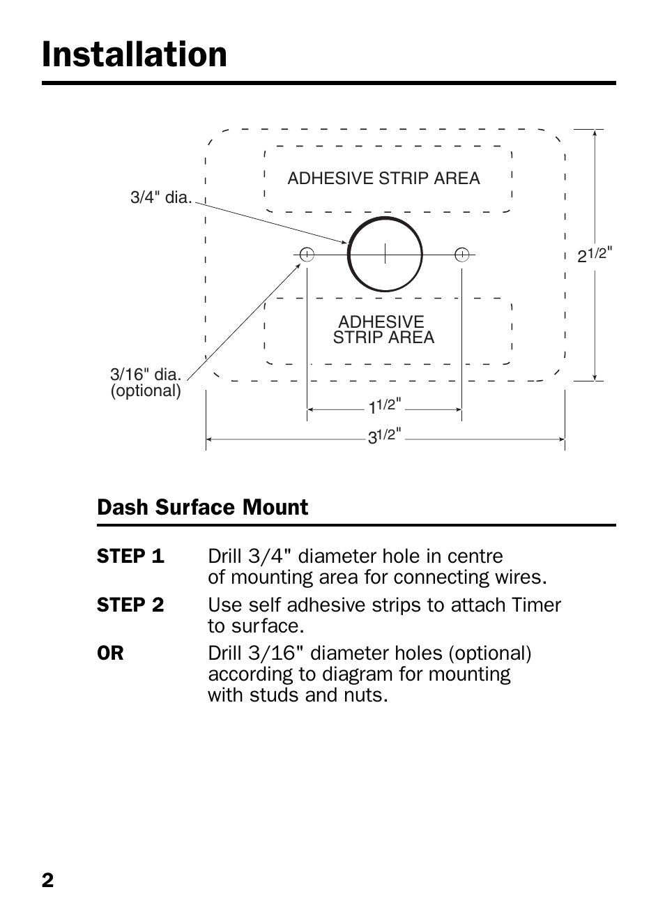 Installation, Dash surface mount | Proheat T-I User Manual | Page 4 / 16