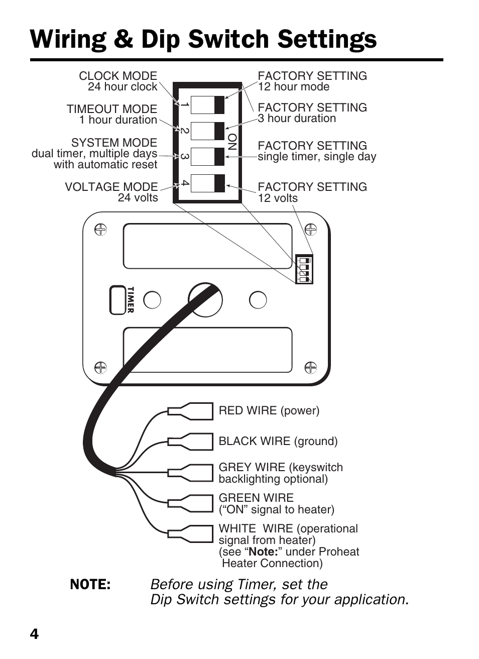 Wiring & dip switch settings | Proheat T-I User Manual | Page 6 / 16