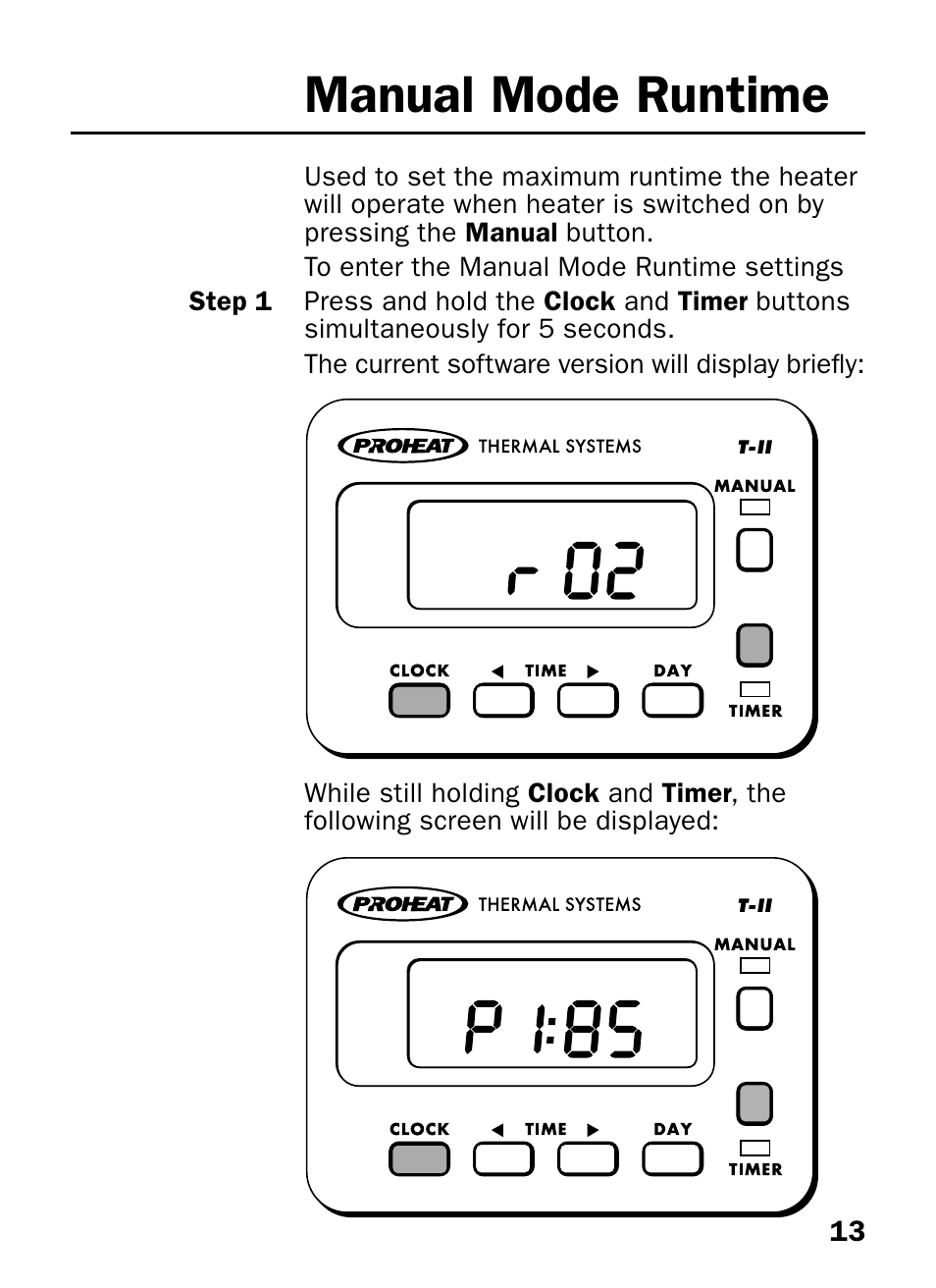 Manual mode runtime | Proheat T-II User Manual | Page 15 / 23