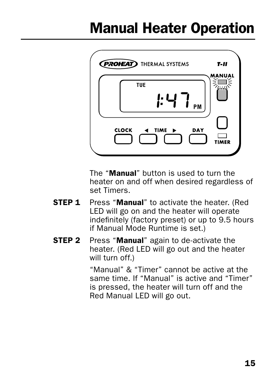 Manual heater operation | Proheat T-II User Manual | Page 17 / 23