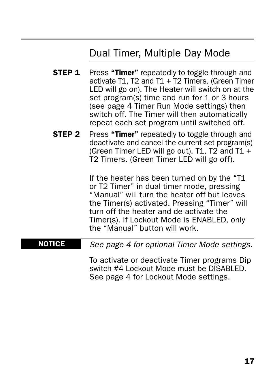 Dual timer, multiple day mode | Proheat T-II User Manual | Page 19 / 23