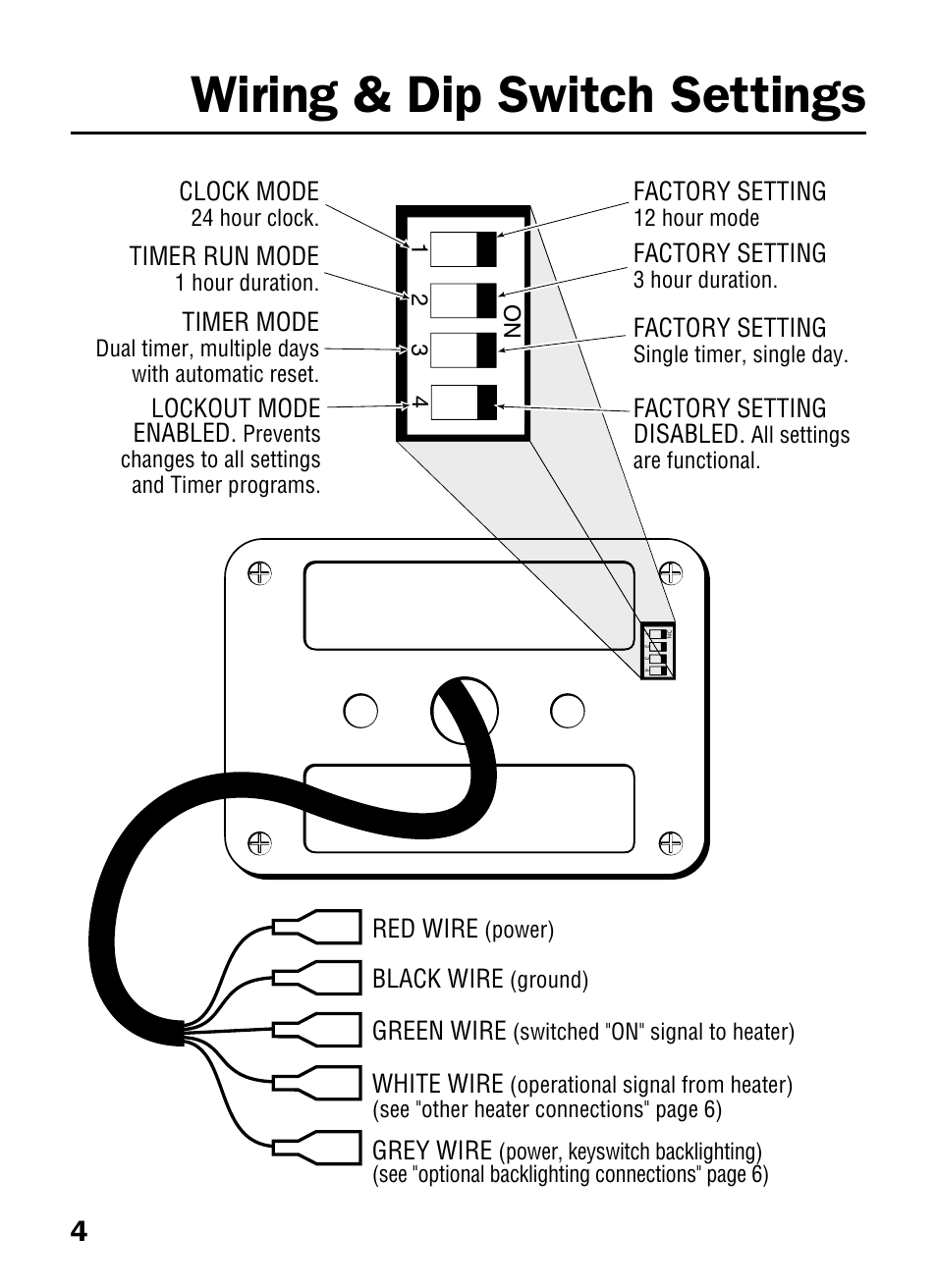 Wiring & dip switch settings | Proheat T-II User Manual | Page 6 / 23