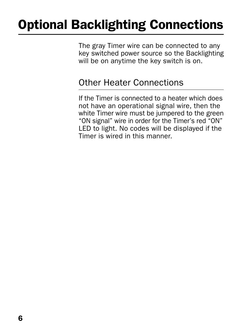 Optional backlighting connections, Other heater connections | Proheat T-II User Manual | Page 8 / 23