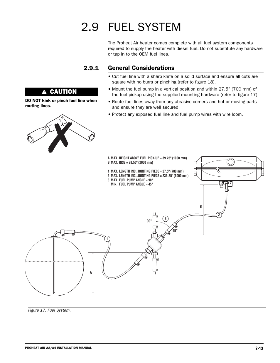 Fuel system, General considerations, Caution | Proheat A4 User Manual | Page 23 / 44