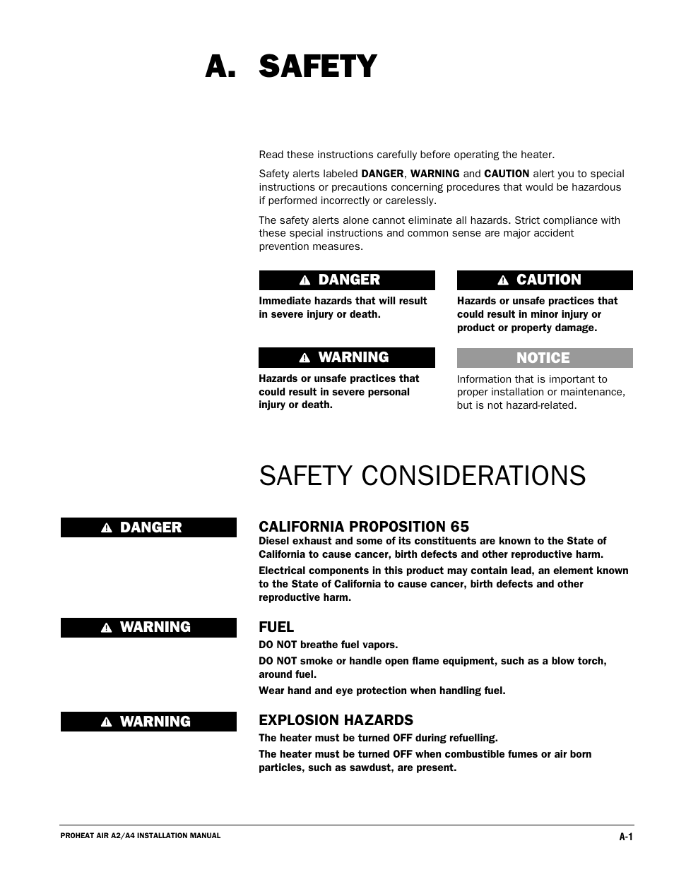 Safety, Safety considerations | Proheat A4 User Manual | Page 3 / 44
