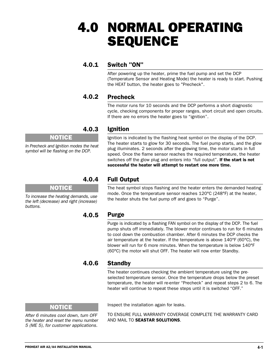 Normal operating sequence 4.0 | Proheat A4 User Manual | Page 33 / 44