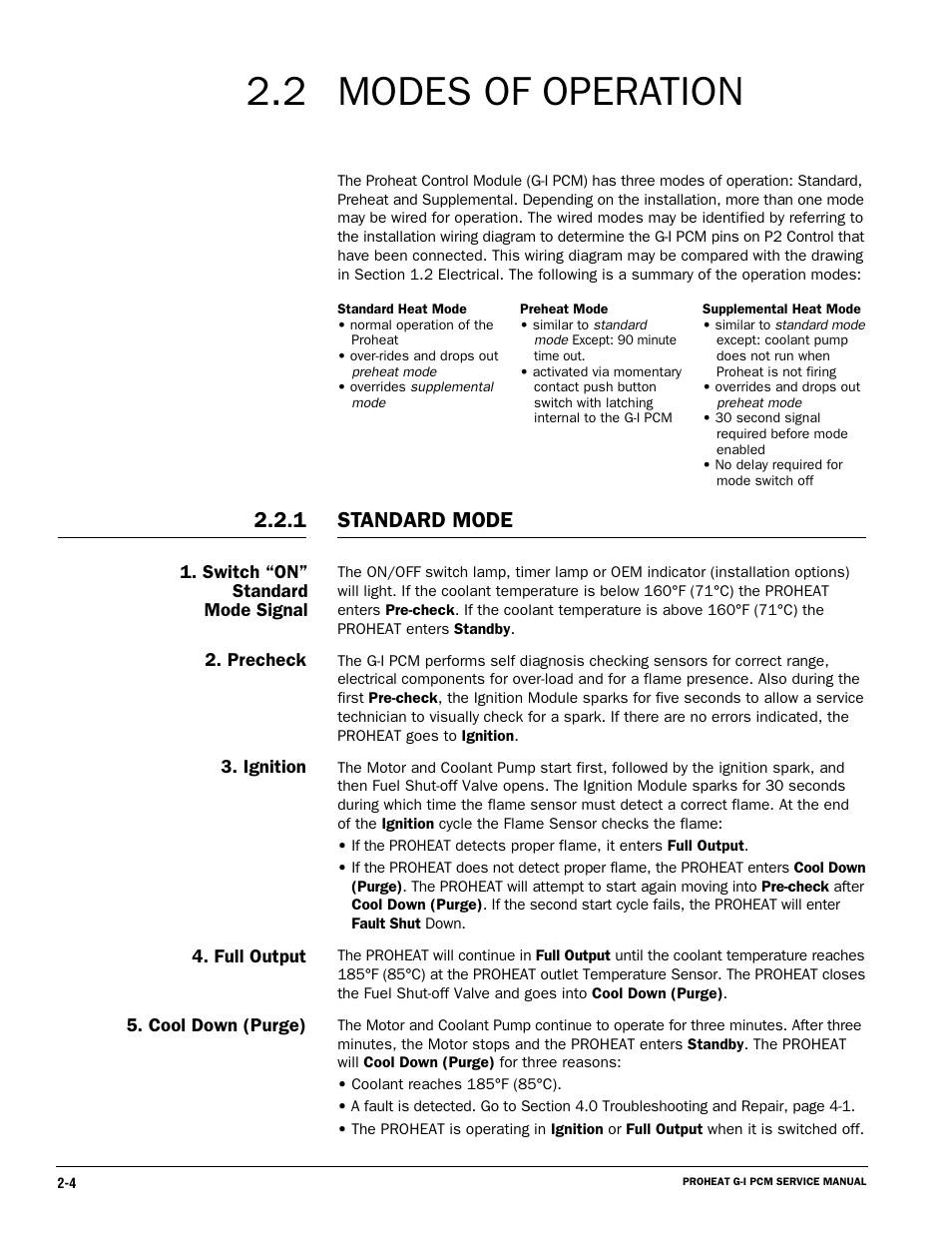 Modes of operation 2.2, Standard mode 2.2.1 | Proheat M80 User Manual | Page 25 / 86