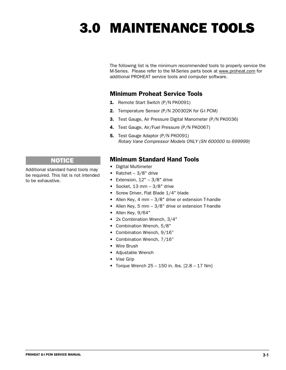 Maintenance tools 3.0, Minimum proheat service tools, Minimum standard hand tools | Notice | Proheat M80 User Manual | Page 30 / 86