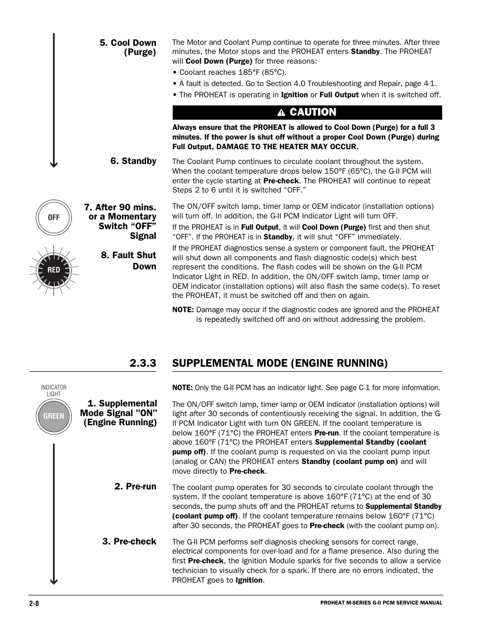 Caution, Supplemental mode (engine running) 2.3.3 | Proheat M125 User Manual | Page 33 / 90