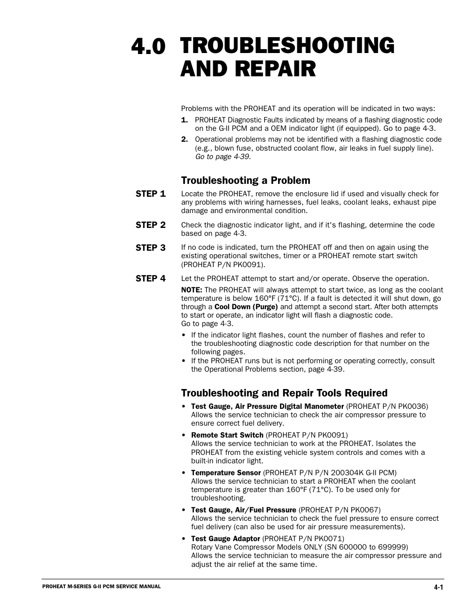 Troubleshooting and repair 4.0, Troubleshooting a problem, Troubleshooting and repair tools required | Proheat M125 User Manual | Page 38 / 90