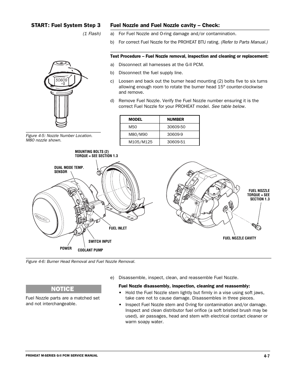 Notice, Fuel nozzle and fuel nozzle cavity – check, Start: fuel system step 3 | Proheat M125 User Manual | Page 44 / 90