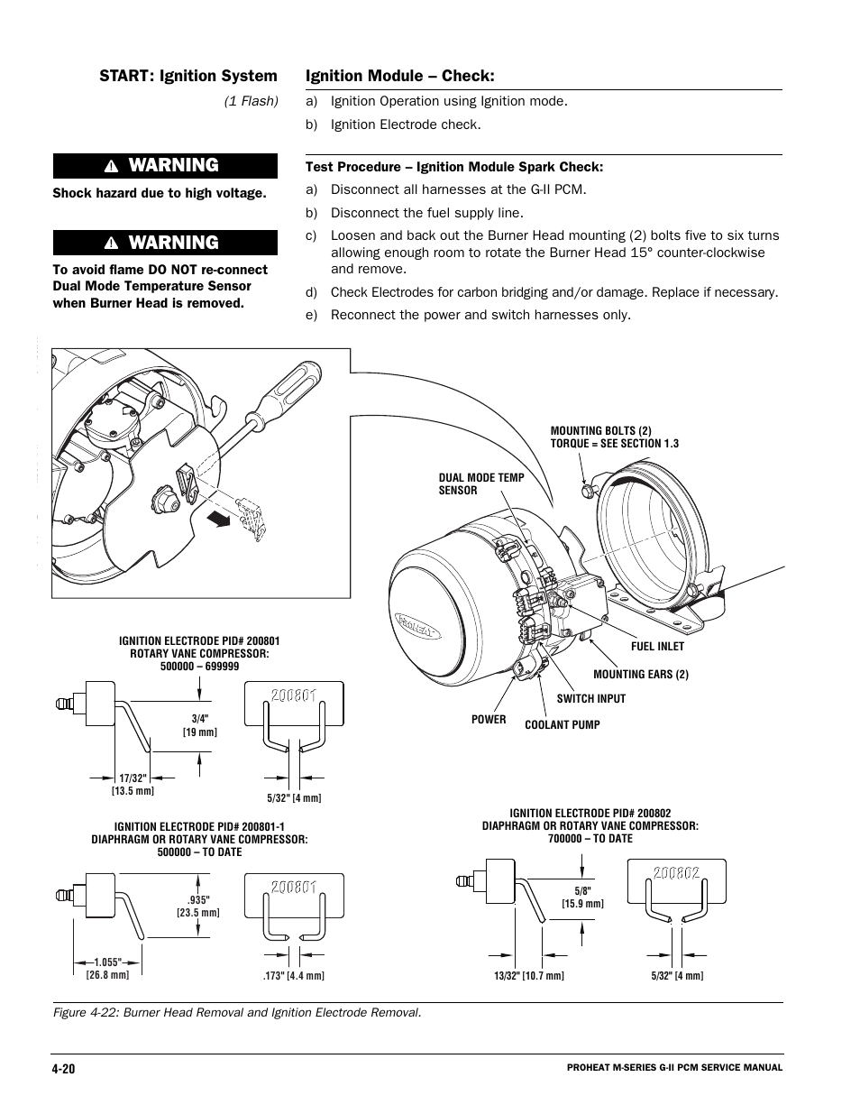Warning, Ignition module – check, Start: ignition system | Proheat M125 User Manual | Page 57 / 90