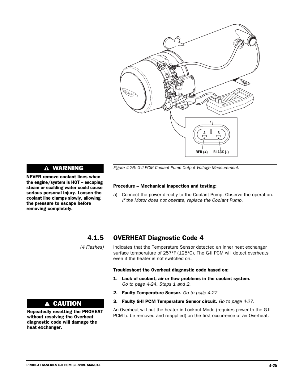 Caution, Overheat diagnostic code 4, Warning | Proheat M125 User Manual | Page 62 / 90